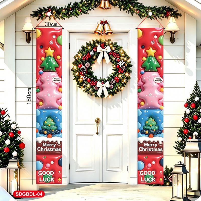Santa Snowman Door Curtain: Christmas Eve Hanging Couplets for Festive Decoration