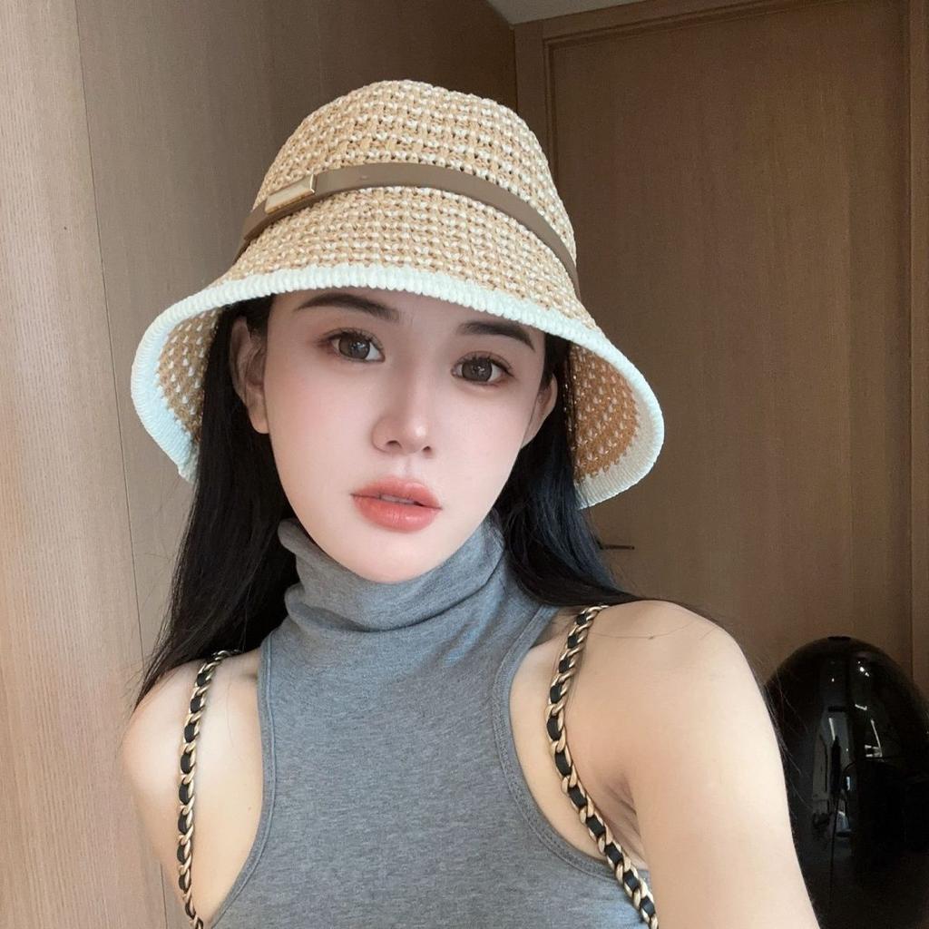 Breathable Sunshade Bucket Hat Women's Summer Temperament Bucket Hat Contrasting Colors Fashionable Foldable Sunscreen Basin Hat
