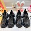 Black Thick-Soled Heightened Lace-Up Small Leather Shoes Women'S Bright Leather Lace-Up Loafers Socks Wear Single Shoes