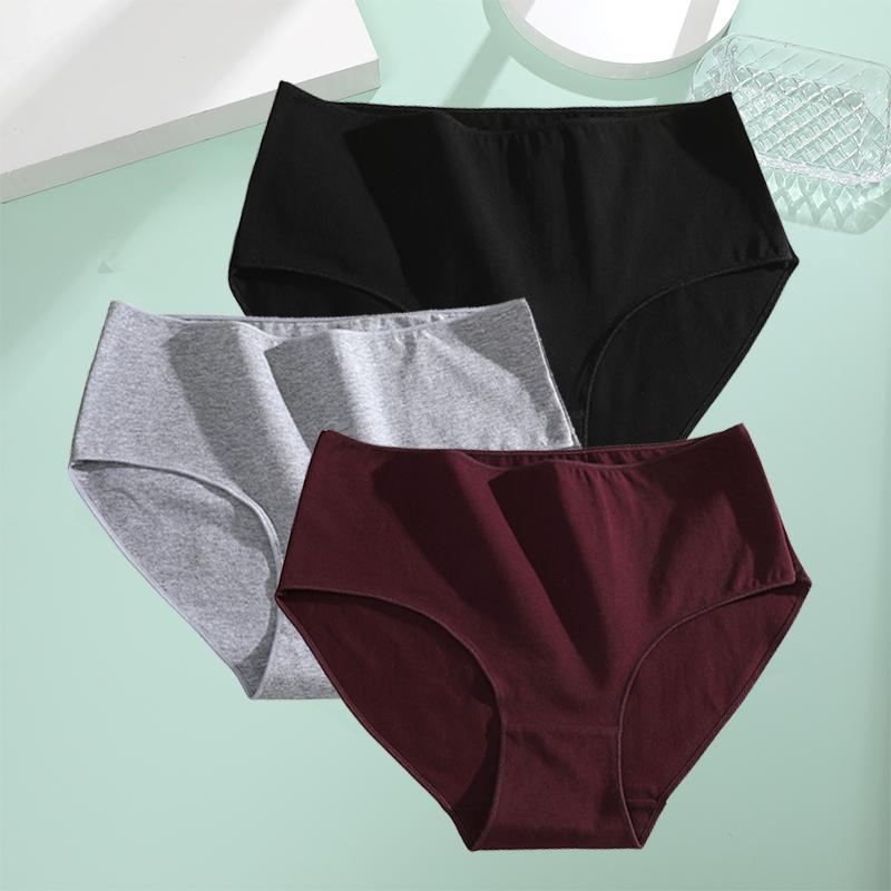 FINETOO 3Pcs Cotton Panties Women High Waist Briefs Seamless Underwear Breathable Underpants Solid Color Panty S-2XL Intimates
