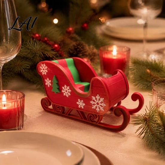 Snowflake Christmas Tree Relief 3D Printed Sleigh Ornament Red And Green Figurine with Holiday Scene Matching Props and Relief Festive Tabletop