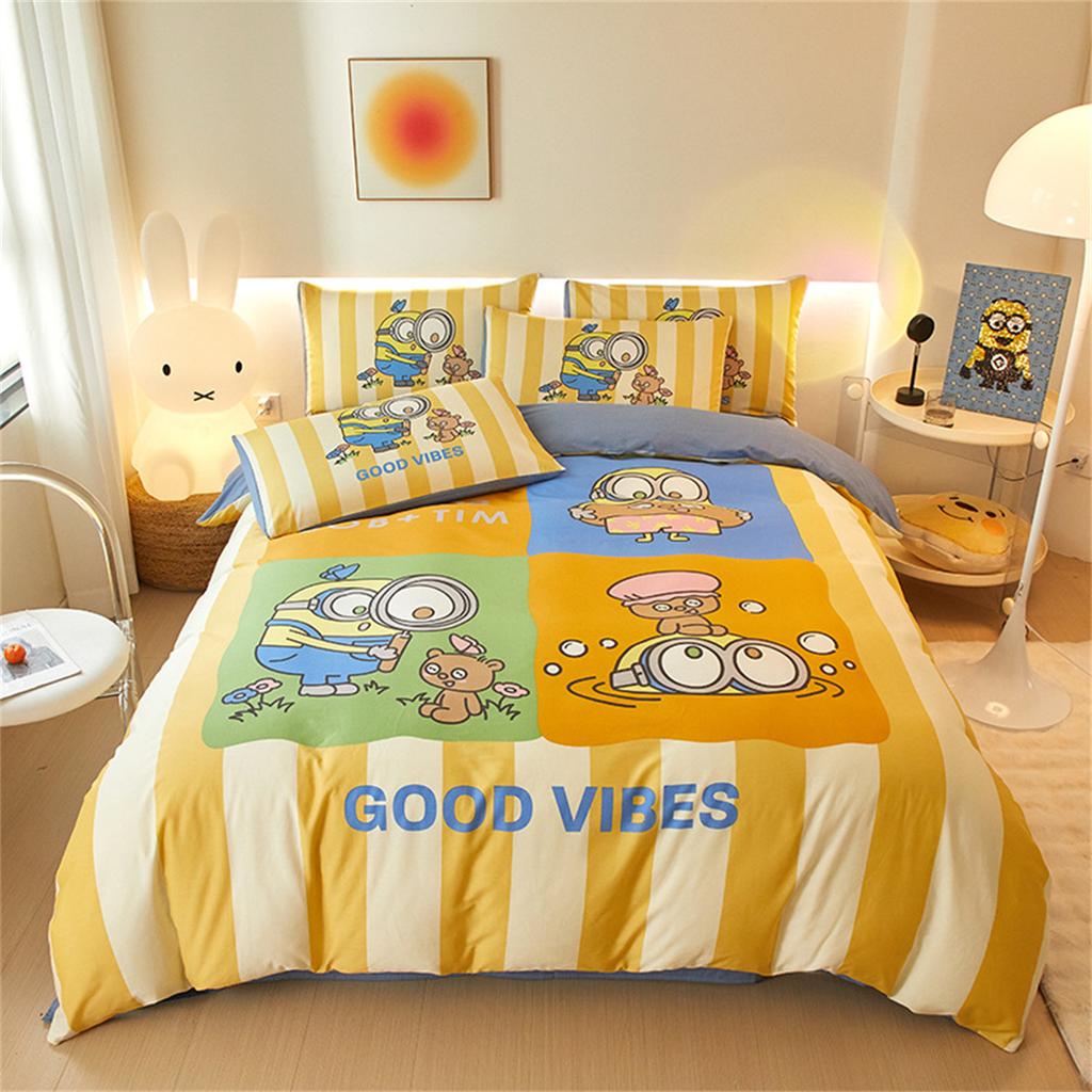 3D M-Minions Wallpaper Anime Digital Printing Bedding Set, Duvet Cover And Pillowcases 75*50 For Adult And Children Luxury Gift