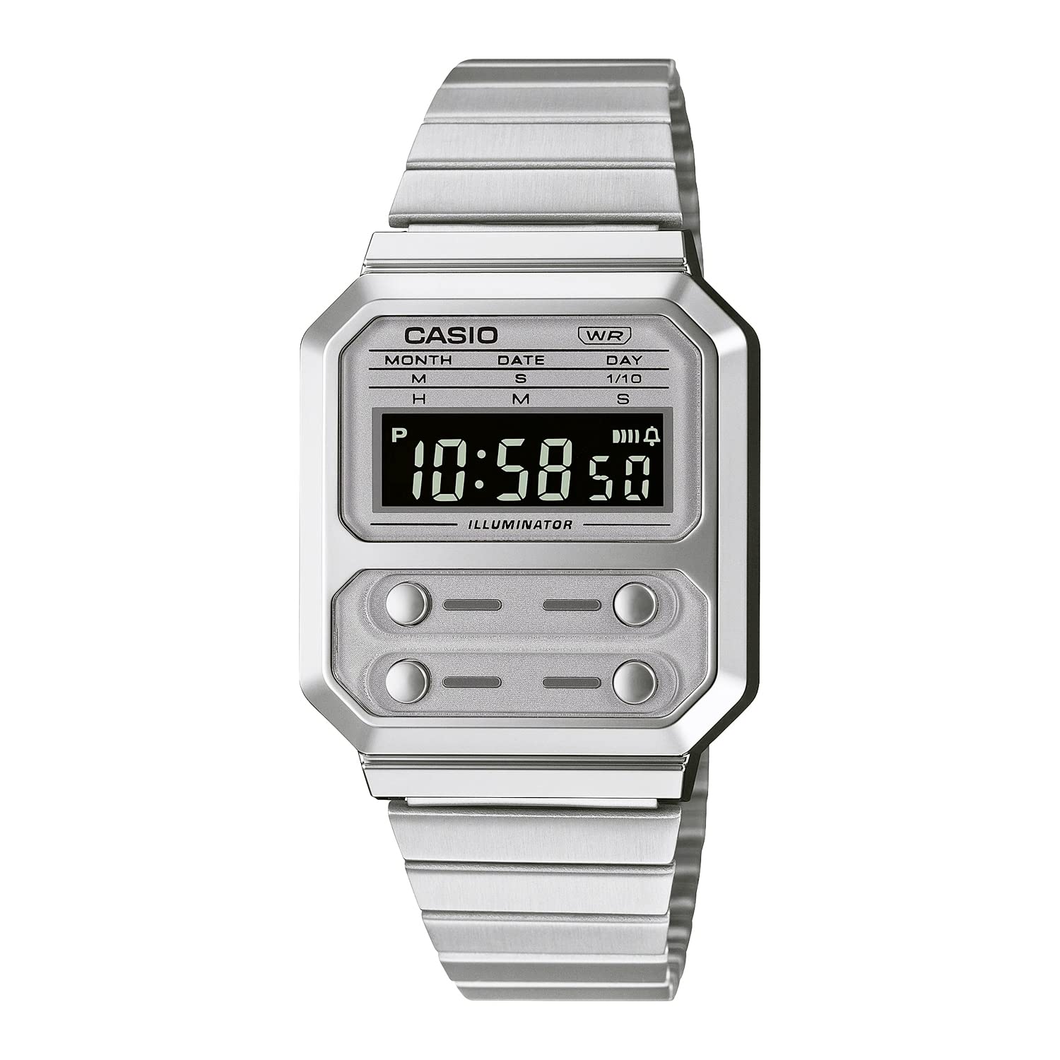 Casio Revival Design A100WE-7B Digital Wristwatch Men s Silver Gray