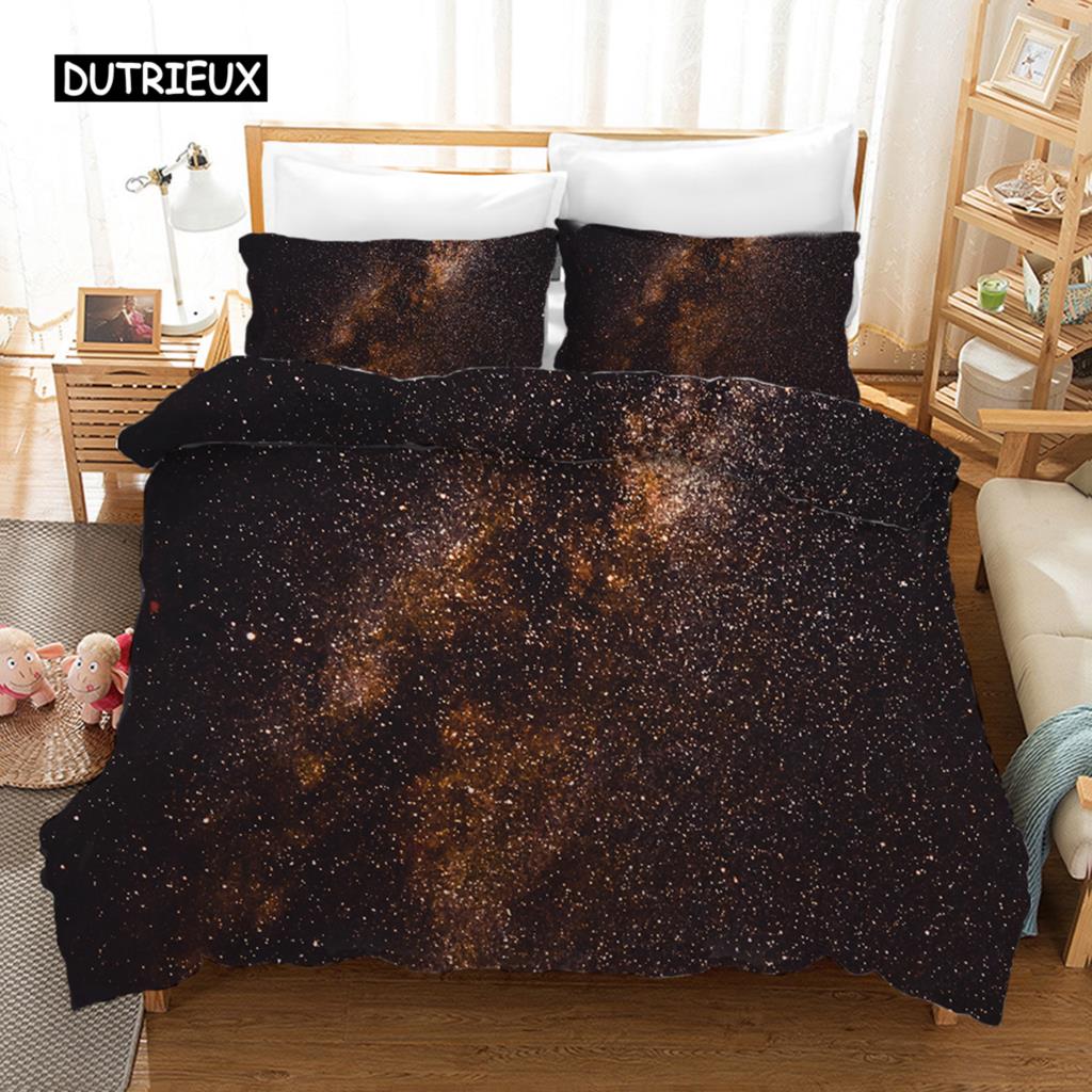 Starry Sky Duvet Cover Set Microfiber Outer Space Theme Comforter Cover Teens Boys Quilt Cover 3D Starry Sky Series Bedding Set