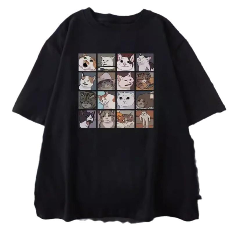 European and American cat puzzle creative printing men's and women's T-shirts beach breathable funny large size casual short-sleeved tops