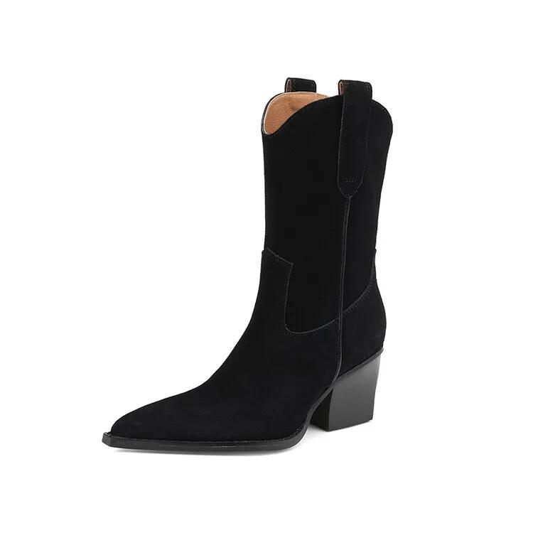 

Мода НОВЫЕ Осенние Женские Ботинки Обувь из Овчины Женские Ботинки с Острым Носком на Толстом Каблуке Зимние Короткие Вестерн Ботинки Женские Ковбойские Ботинки 39