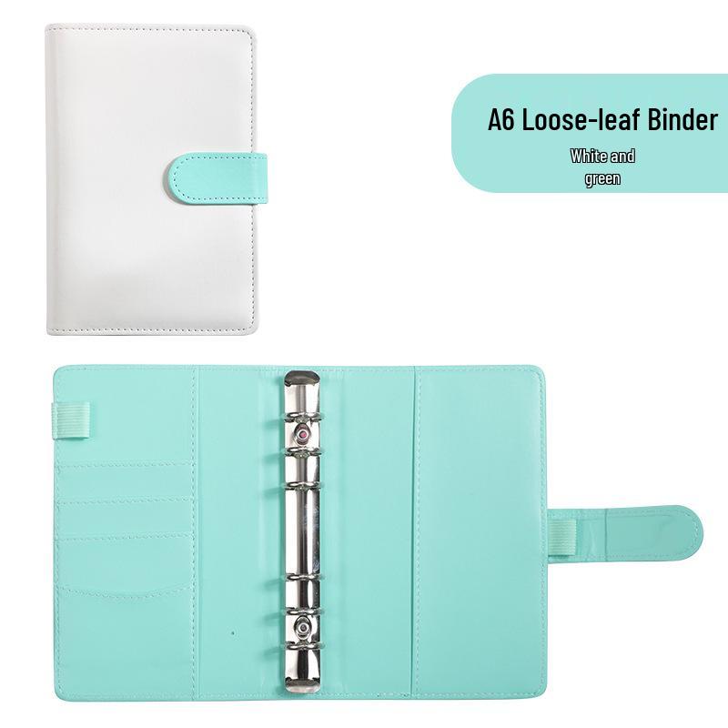 A6 Macaroon Leather Notebook Binder with 12 Refillable Zipper Pockets for Bills and Coins