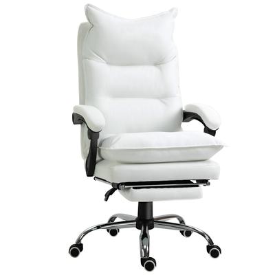 Bürostuhl Ergonomischer Schreibtischstuhl mit Armlehne, Fußstütze, Höhenverstellbarer Drehstuhl aus Kunstleder, Gepolsterter Bürostuhl, Weiß
