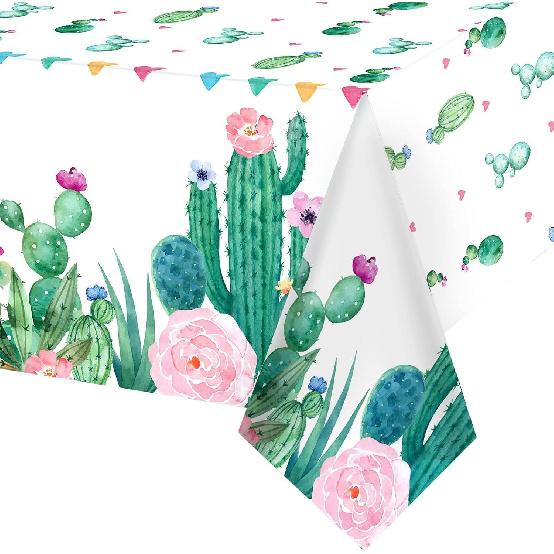 Breling 3 Pieces Watercolor Cactus Tablecloth Plastic Waterproof Table Cover for Birthday Party Decorations Kitchen Dining Room Party Supply, 108 x