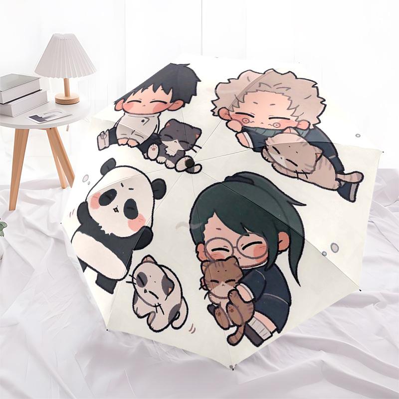 1pc Chibi Characters with Cats - Automatic Opening/Closing Outdoor Umbrella, Portable 3-Fold Design, 8-Bone Iron Frame Outdoor Umbrella, Perfect