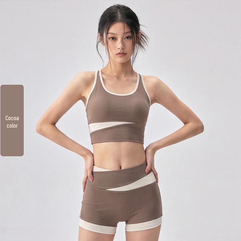 Women's Summer Yoga Suit Set - Cool Spicy Color Block Tank with Chest Pads for Fitness and Pilates