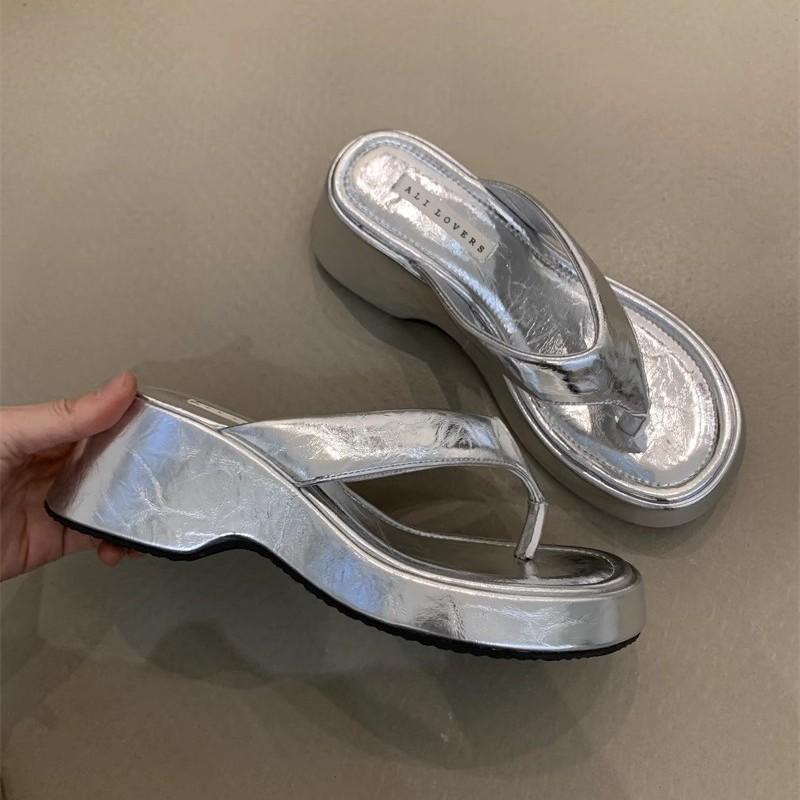 Sweet Leopard Print High-heeled Flip-flops 2025 New French Temperament Elegant with Skirt Toe Thick Bottom Cool Slippers