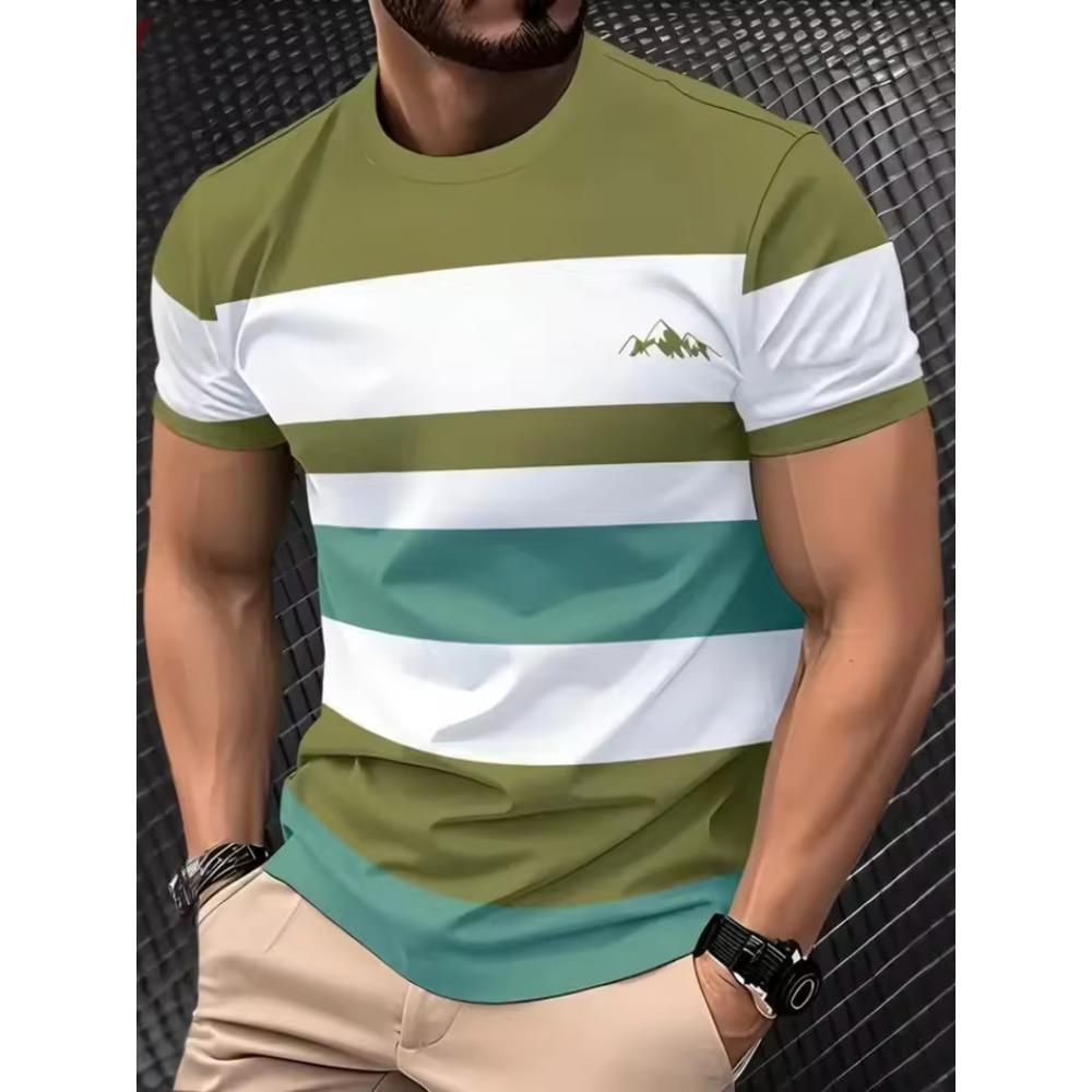 Colorful Striped Small Icon Simple Fashionable Comfortable Soft Breathable Large Loose Casual Short Sleeved Men's T-shirt