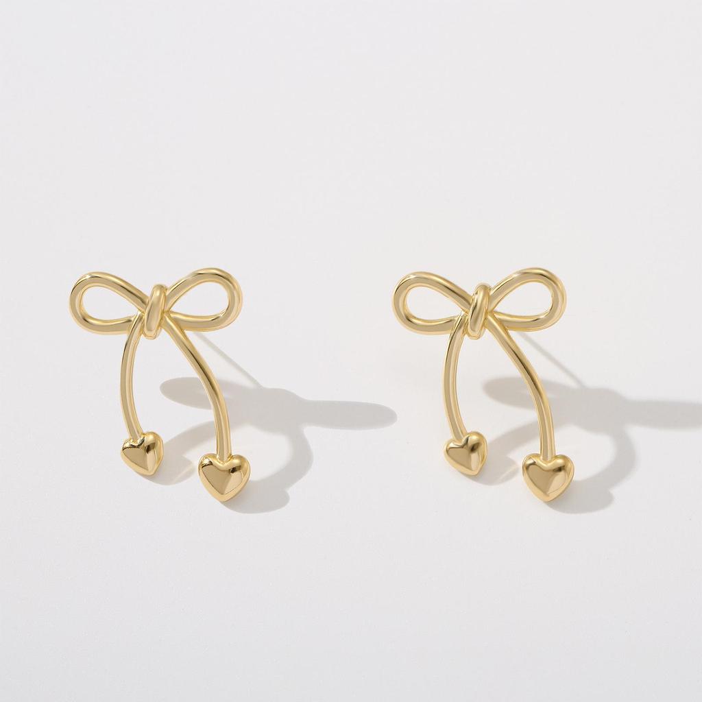 LNCHRAN Bow Heart Copper Stud Earrings for Women
