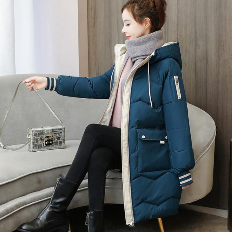 Women Long Down Cotton Jacket Korean Loose Cotton Coat Winter Thicken Warm Women Parkas Winter Female Hooded Coat