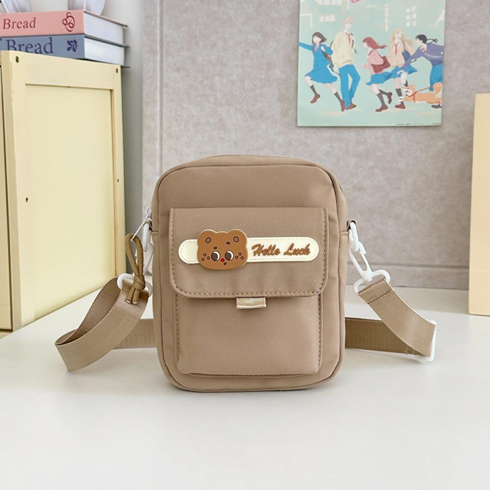 Cute Canvas Shoulder Bag Small Bear Small Square Bag Casual Nylon Crossbody Bag  Gift