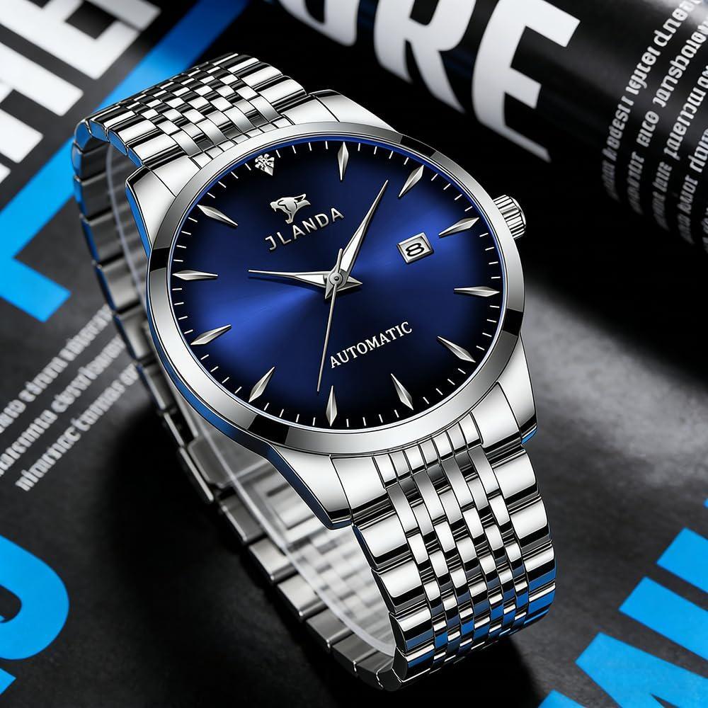 Automatic Self-Wind Men's Watch Luxury Business Dress Watches with Date Display Steel Bracelet Waterproof Luminous Hands