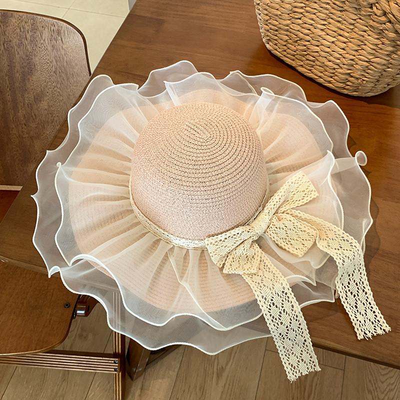 Trendy Women's Summer Straw Hat With Embroidered French Lace And Uv Protection