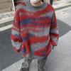 Retro Color Block Mohair Sweater - Irregular, Loose Fit for Autumn-Winter