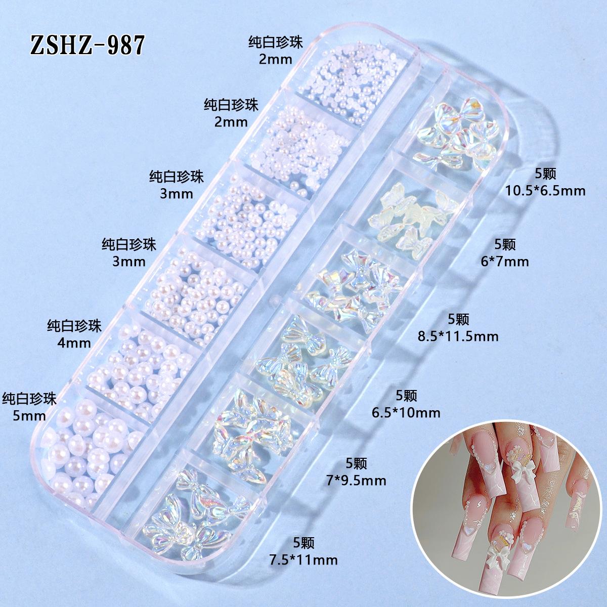 

12-Grid Manicure, Flat Bottom Mini, No Bottom Drop, Special-Shaped Diamond, White Semi-Round Pearl, Small Jewelry, Mixed Diy Material.
