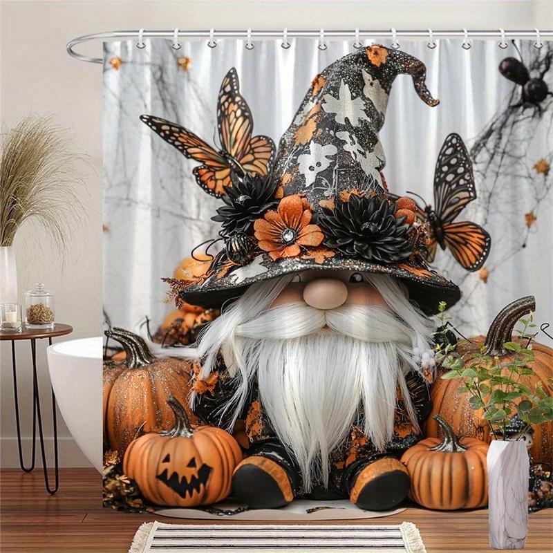 

1Pc Halloween Witch Hat And Butterfly Pumpkin Shower Curtain - Machine Washable, Polyester Fabric For Bathroom Decoration W60H190(CM)-1 Pcs