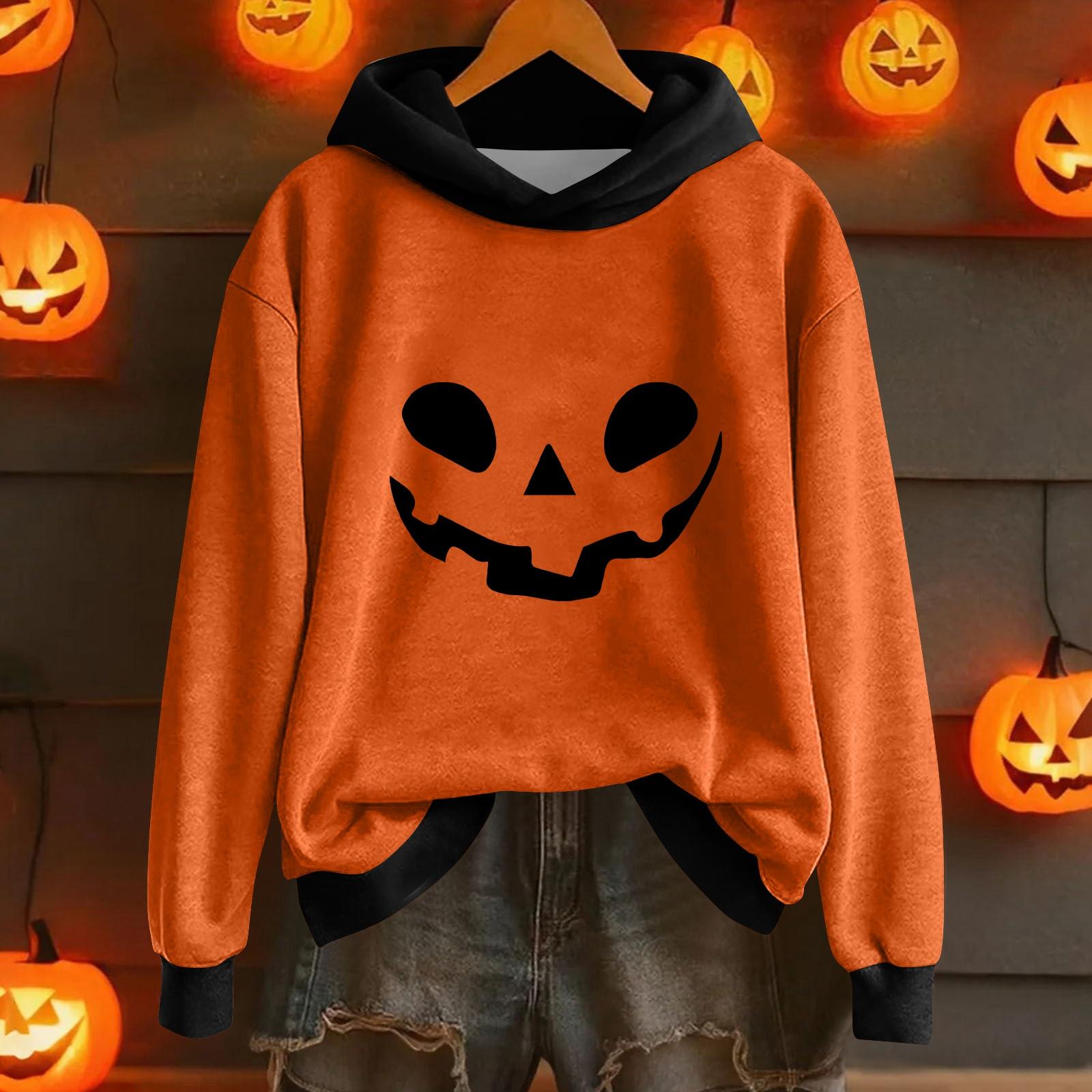 

Women s Fashion Lightweight Long Sleeve Pullover With Halloween Print Hoodie XL шафрановый