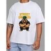 Street Enforcer Bulldog Graphic T Shirt White Cartoon Dog with Green Hat and Gold Chain Streetwear Style Urban Fashion for Casual Wear