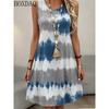 Summer Women's Tie Dye Striped Printed Round Neck Sleeveless Dress Elegant and Loose Women's Clothing New Style