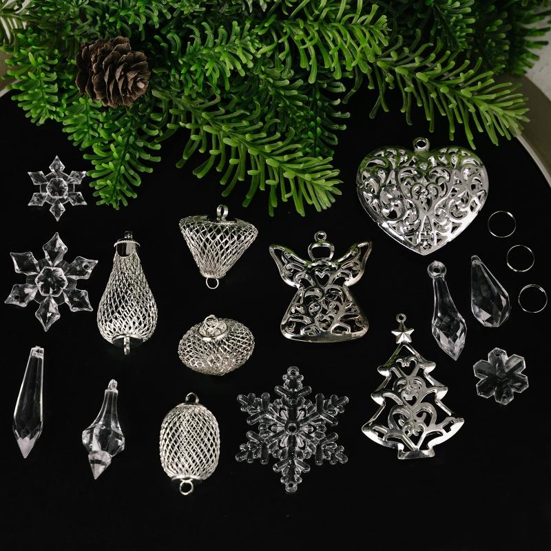 1 Piece Christmas tree decoration acrylic transparent hanging ornament ice crystal pendant snowflake ice crystal iron pendant