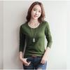 Round Neck Solid Color Long Sleeved Women's T-shirt