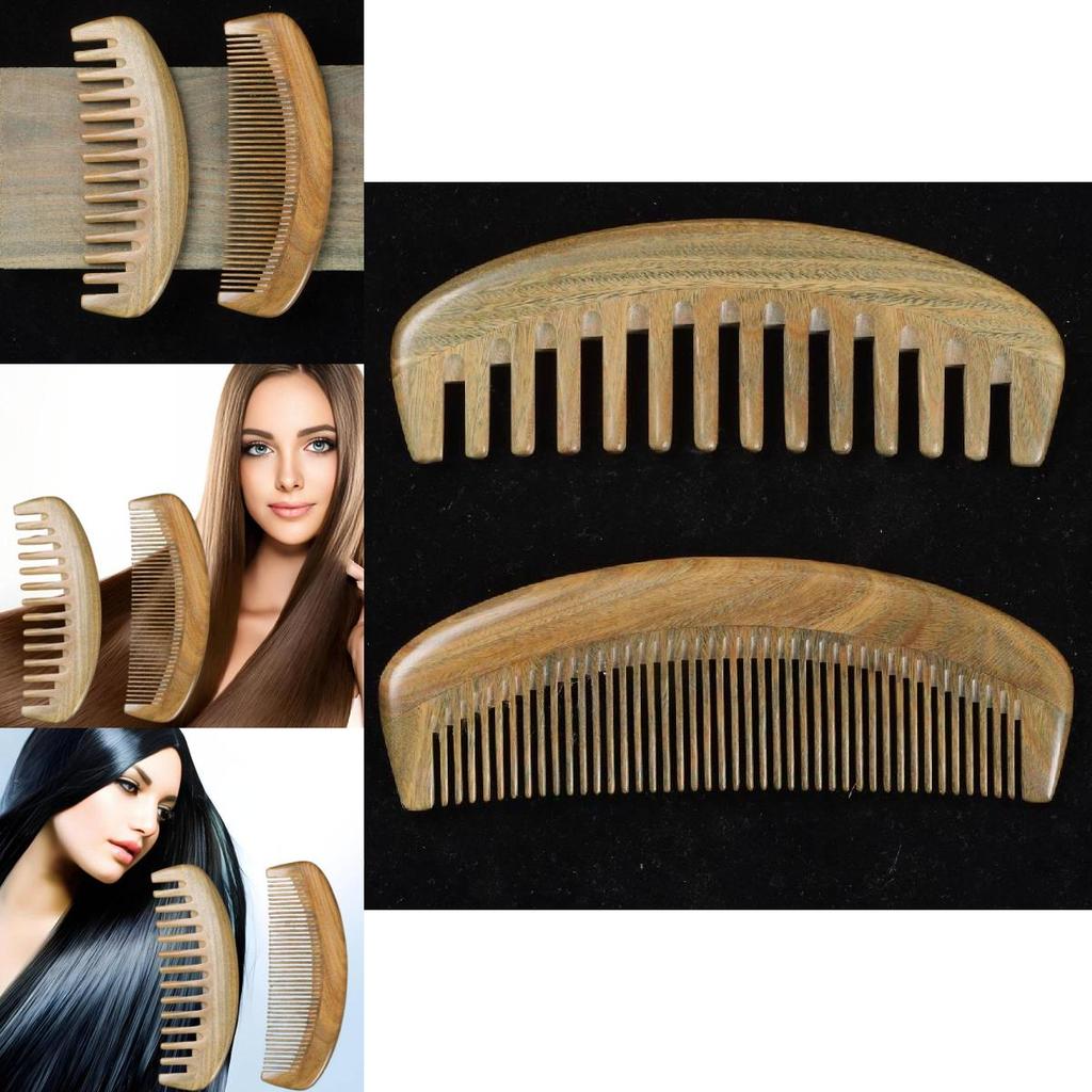 Peigne en bois de santal vert naturel Élégant antistatique à dents larges Peigne de massage pour filles