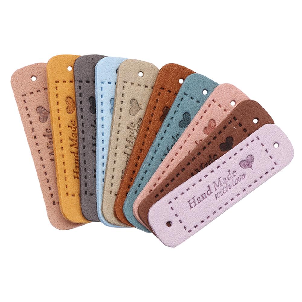20PCS DIY Hats Bags PU Leather Clothes Tags Hand Made With Love Garment Labels Label