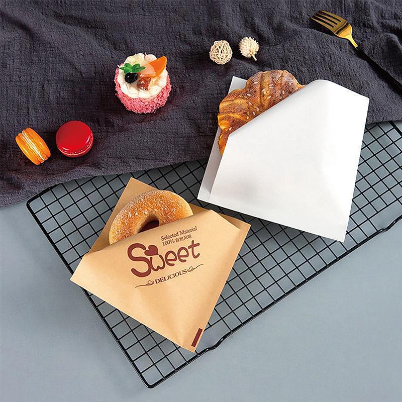 100 Pièces Forme Triangle Emballage Papier Kraft Sandwich Résistant à l'Huile Donut Pain Hamburger Sachet Jetable Cuisine Fête Restaurant