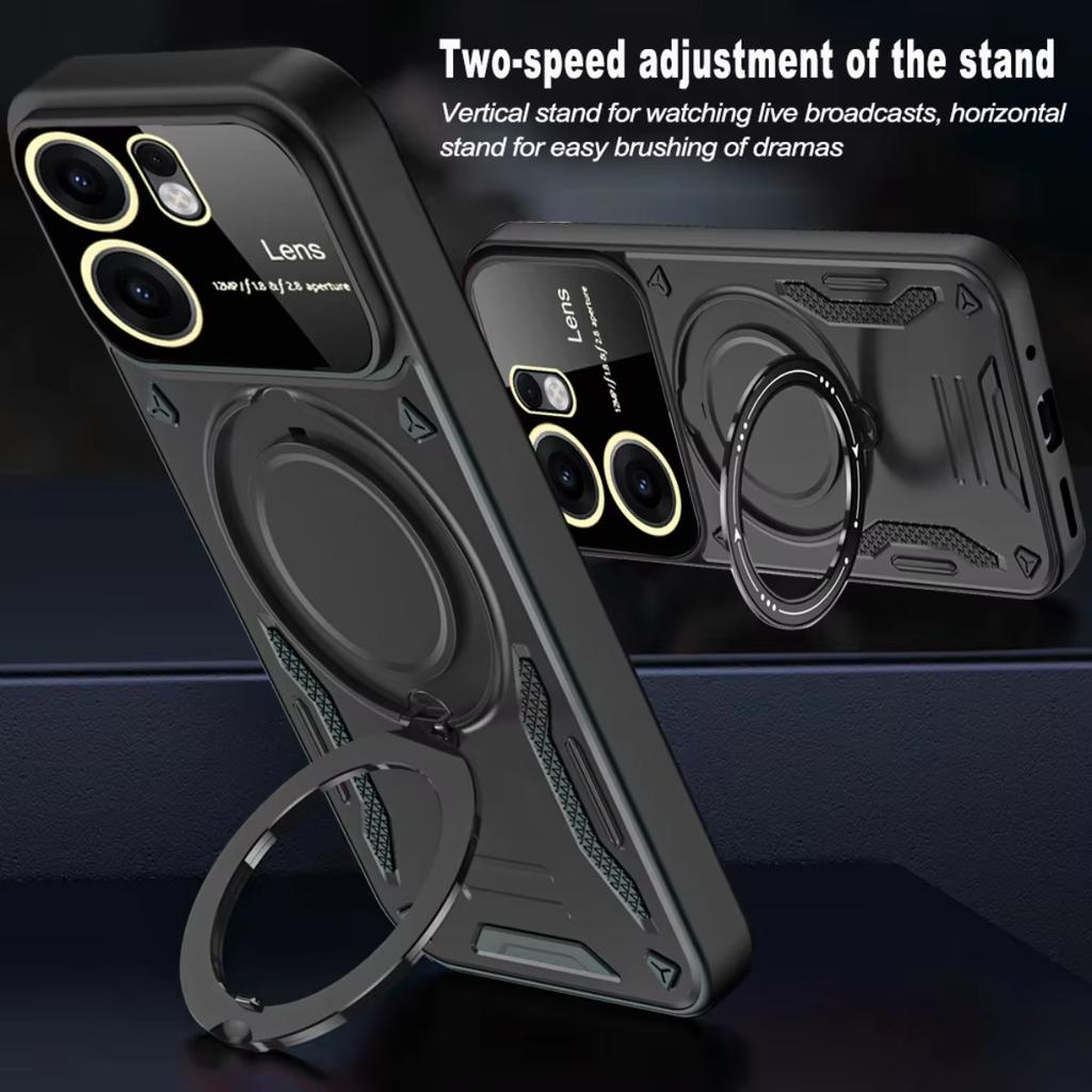 360° Magnetic Ring Stand Case With Camera Lens Protector For OPPO Reno 15 14 13 12 Pro F A6 Pro A6x A5 A5x 4G 5G Anti-Drop Cover