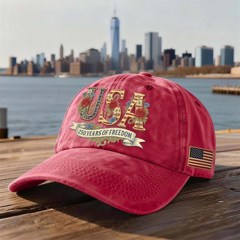 Unisex USA 250th Anniversary Printed Distressed Washed Baseball Cap | Patriotic Vintage Hat For Celebrations