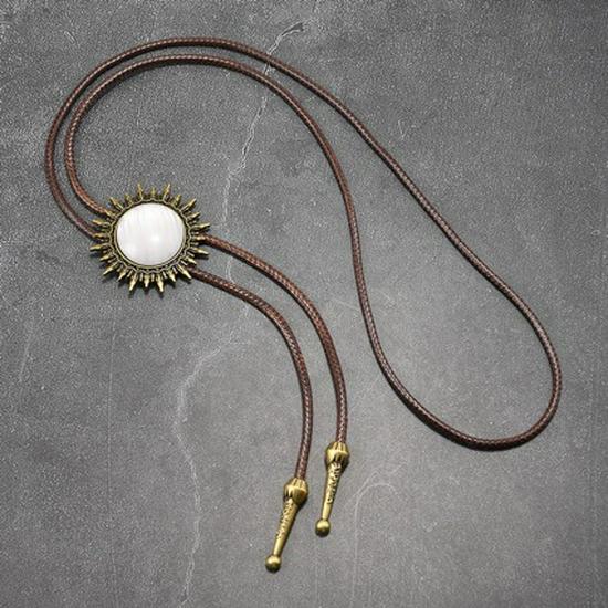 Retro Men's Bolo Tie with Resin Jade and Alloy Choker Cord