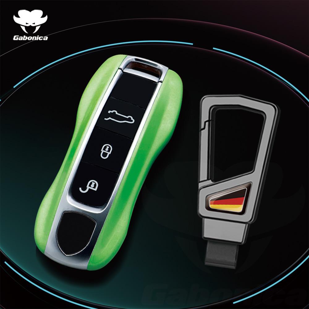 For Porsche Cayenne Coupe Panamera Taycan 911 971 9Ya Macan Boxste Carbon Fiber Car Key Fob Case Cover Keyless Chain Ring Holder