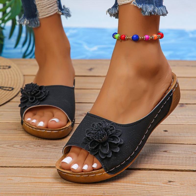 Women's Sandals Soft Heels Sandals Summer 2026 Casual Wedges Heeled Shoes Women Elegant Low Platform Sandals Slippers