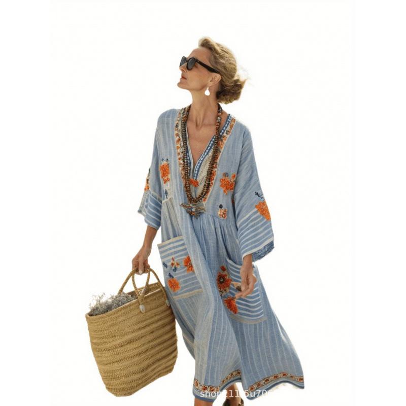 European and American bohemian women's dress seaside vacation elegant fashion print
