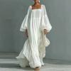 Women's Clothing, New Spring Models In Europe and America, Square Neck Lantern Sleeves, Casual Style Swinging Long Dress, Dress.