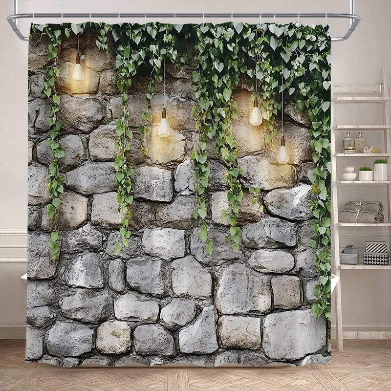 Green Leaves Shower Curtains Tropical Leaf Garden Vine Plant Wall Hanging Fabric Home Bathroom Decor Bath Curtain Set with Hooks