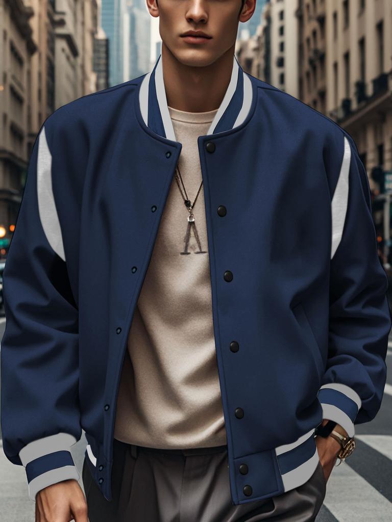 Baseball Uniform Sweatshirt Autumn and Winter Plus Velvet Spliced Single Row Four-button Flight Jacket