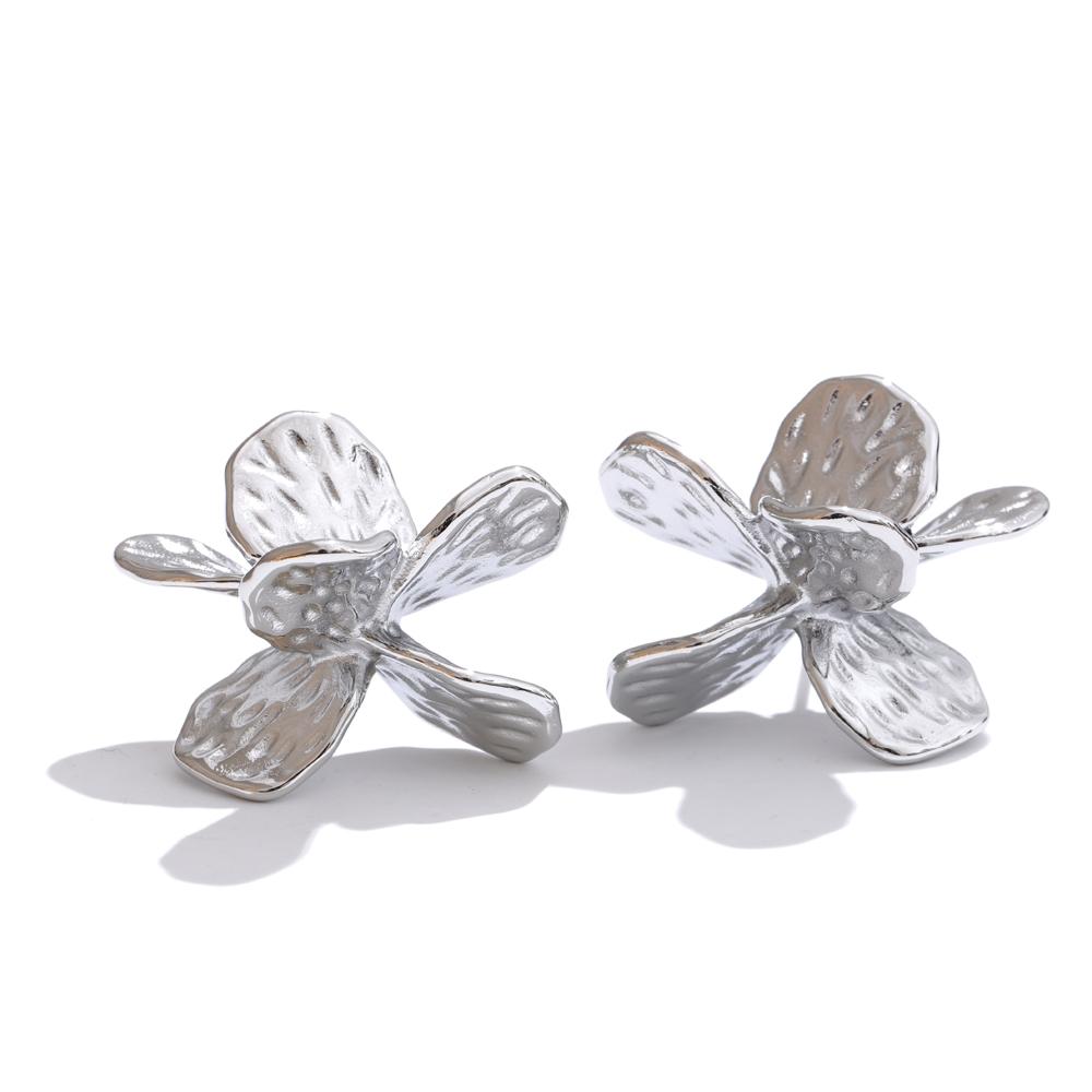 Yhpup Stainless Steel Flower Stud Earrings Gold Silver Color PVD Plated Fashion Ear Jewelry Charm Personality Bijoux for Women