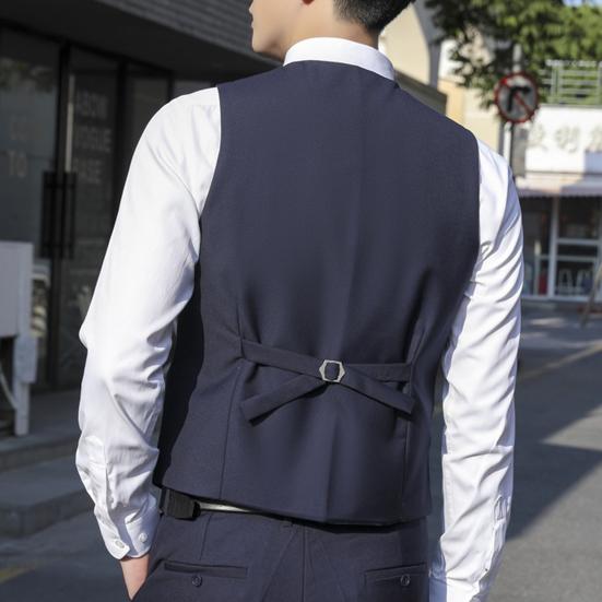 Men Suit Waistcoat V-neck Sleeveless Single Breasted Suit Vest with Pockets Solid Color Ergonomic Tailoring Waistcoat