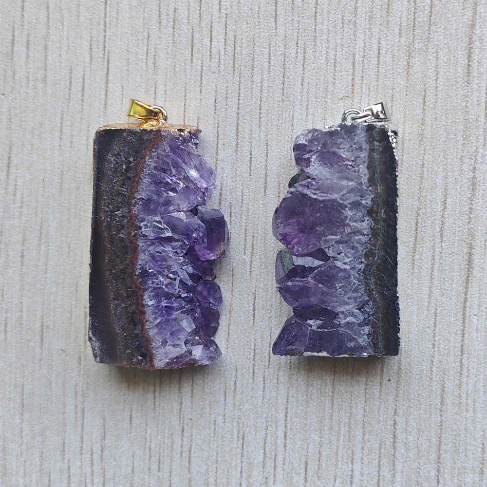 Beautiful Natural amethyst stone Slice Druzys Energy Healing  irregular Rectangle pendants for jewelry making Wholesale 6pcs/lot