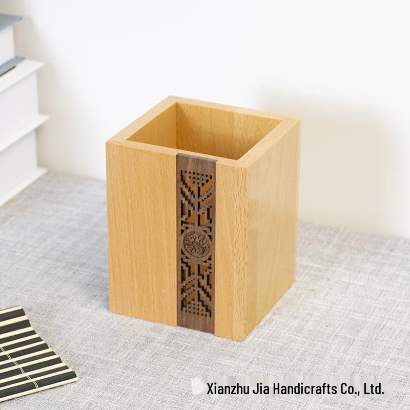Black Walnut Pen Holder - Desktop Stationery Organizer, Creative Student Gift, Customizable with Logo