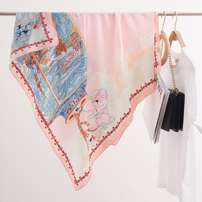 1116 new pastoral silk scarf spring and summer versatile temperament scarf shawl dual-purpose French simple simulation silk square scarf