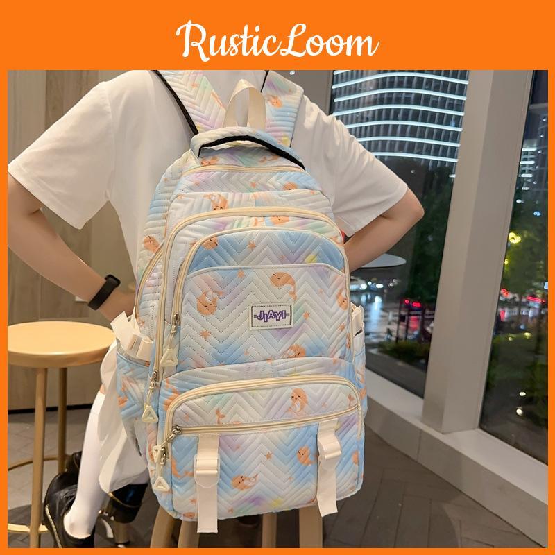 Spotted Cute Colorful Whale Print Large Capacity Student Backpack For Teens