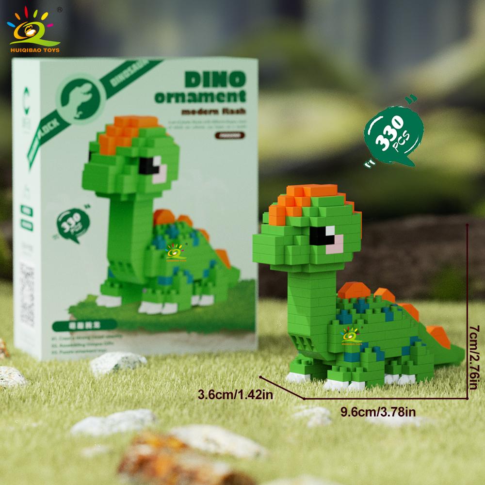 HUIQIBAO MOC Colorful Dinosaur Model Micro Building Block Triceratops Tyrannosaurus Diamond Brick Toy for Children Desk Decor.