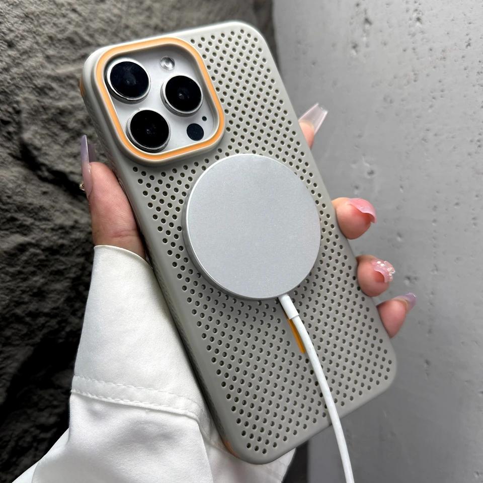 Magnetic Phone Case For iPhone 17 Air 15 14 13 12 16 Pro Max 14Pro 16Pro Magsafe Heat dissipation Protector Shockproof Hard Cover